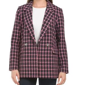 Rachel Zoe Tweed Plaid Blazer Jacket Wool Blend Pink Black Oversized Menswear XS